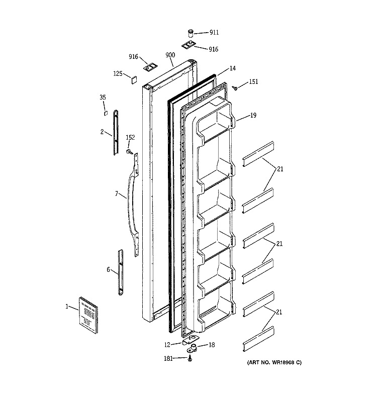 FREEZER DOOR Diagram and Parts List for RSG20IBMBFWW  General Electric Refrigerator