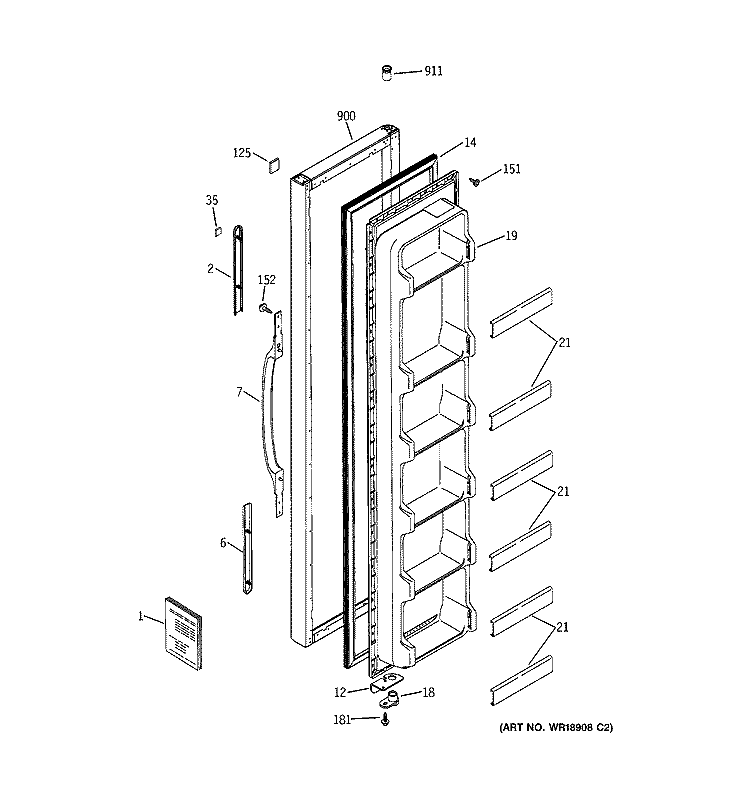 FREEZER DOOR Diagram and Parts List for RSG20IBMCFWW  General Electric Refrigerator