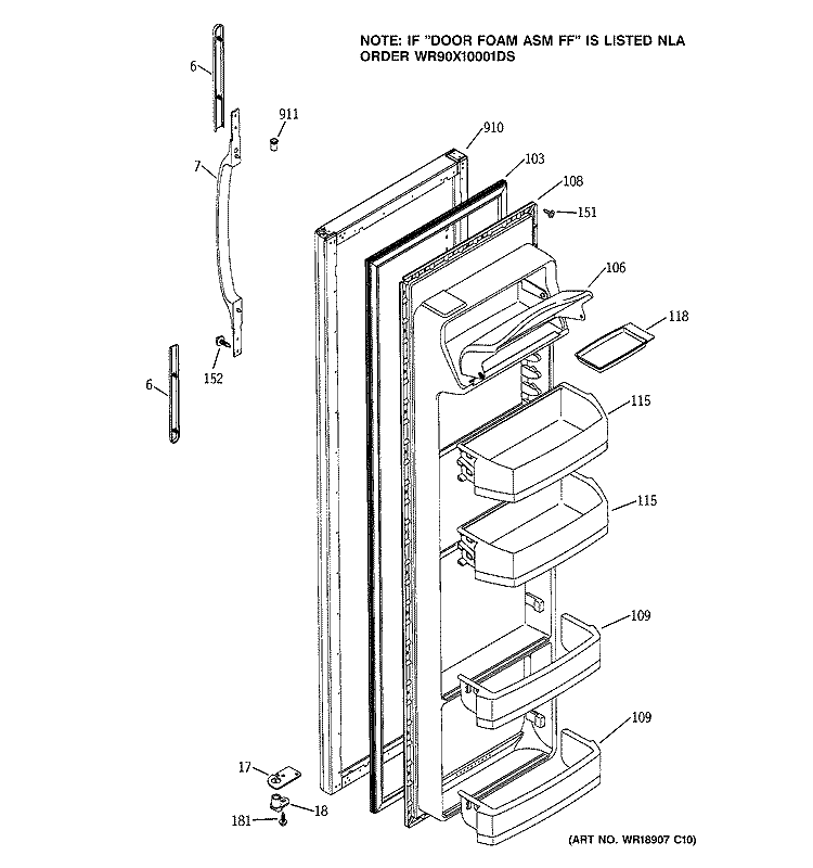 FRESH FOOD DOOR Diagram and Parts List for RSG20IBMDFWW  General Electric Refrigerator