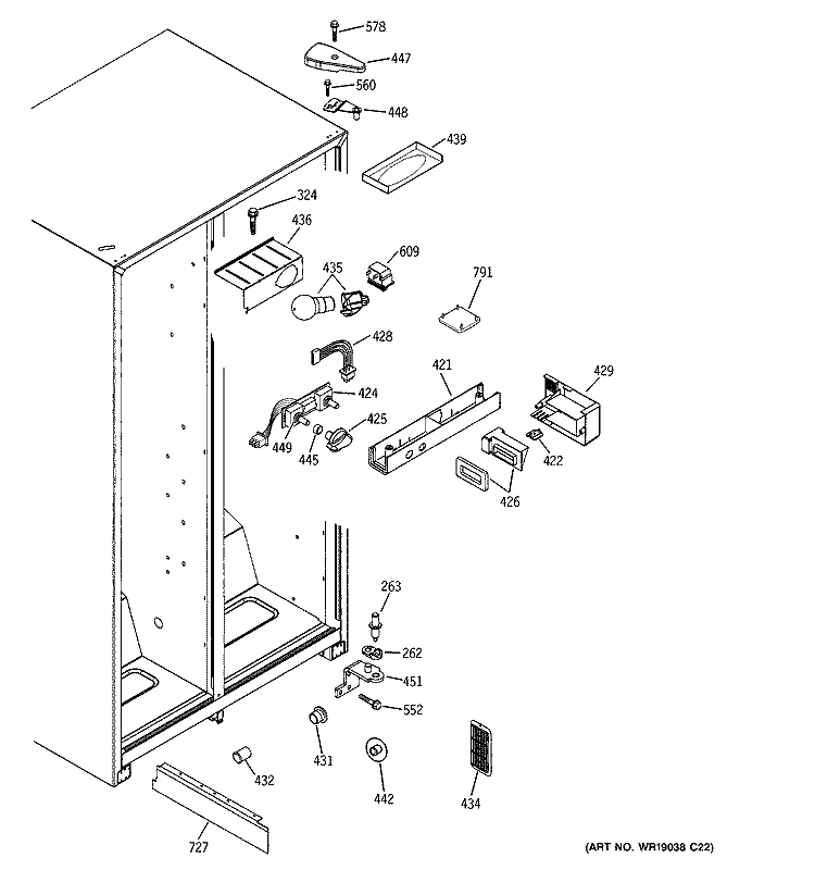 FRESH FOOD SECTION Diagram and Parts List for RSG20IBMDFWW  General Electric Refrigerator