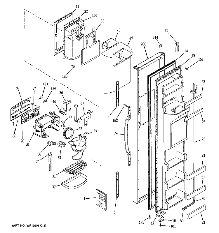 FREEZER DOOR Diagram and Parts List for RSG25IEMCFWW  General Electric Refrigerator