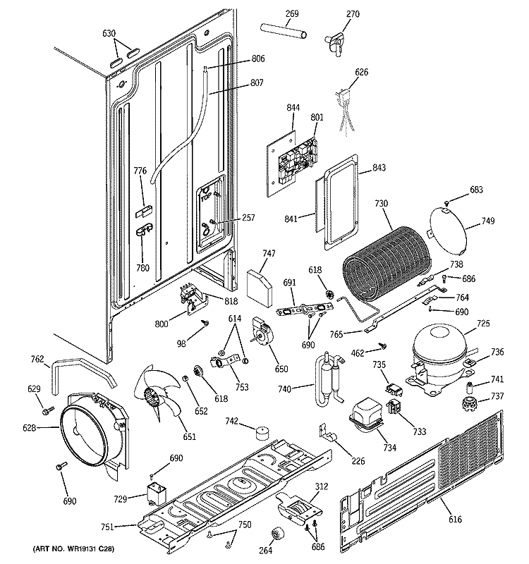 SEALED SYSTEM & MOTHER BOARD Diagram and Parts List for RSG25IEMDFWW  General Electric Refrigerator