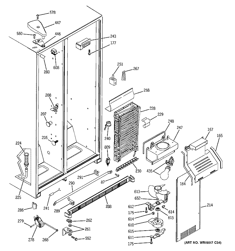 FREEZER SECTION Diagram and Parts List for RSG25IEMDFWW  General Electric Refrigerator