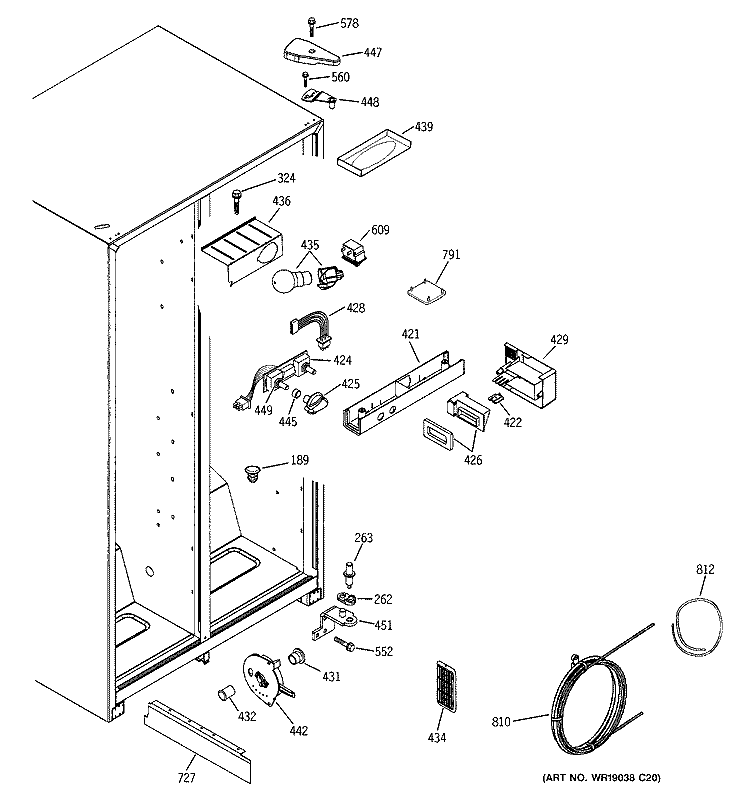 FRESH FOOD SECTION Diagram and Parts List for RSG25IEMDFWW  General Electric Refrigerator