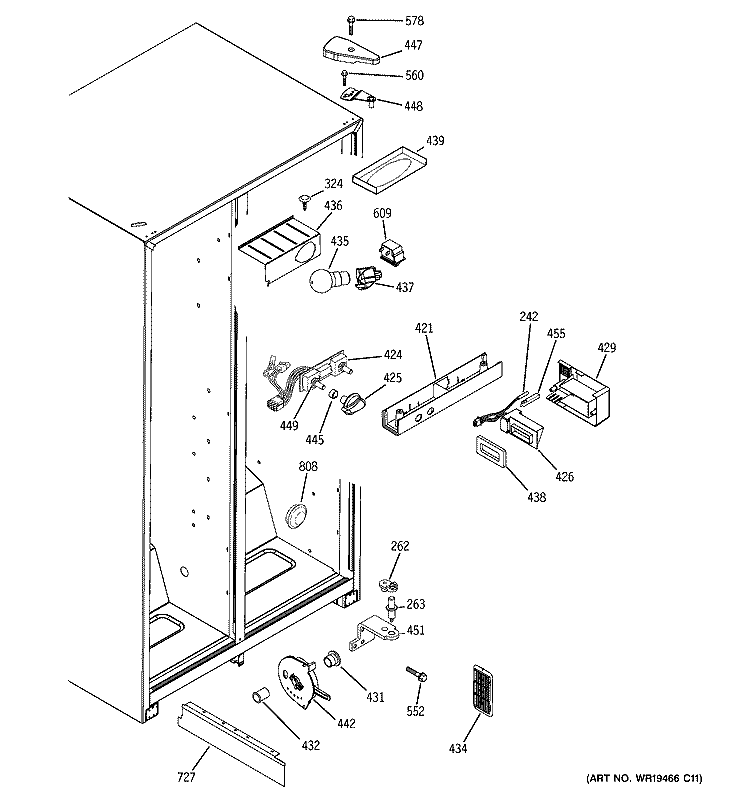 FRESH FOOD SECTION Diagram and Parts List for RSG20DDPDFWW  General Electric Refrigerator