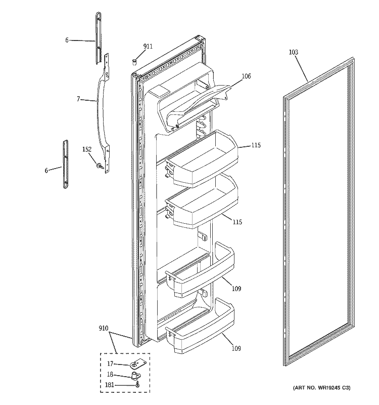 FRESH FOOD DOOR Diagram and Parts List for RSG22IBPDFWW  General Electric Refrigerator