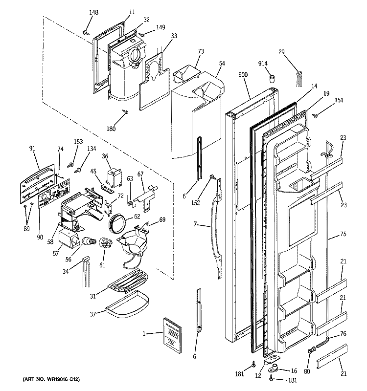 FREEZER DOOR Diagram and Parts List for RSG20IDMCFWH  General Electric Refrigerator