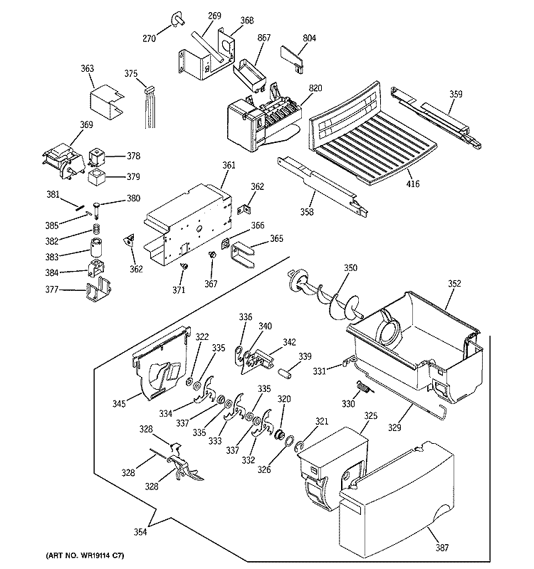 ICE MAKER & DISPENSER Diagram and Parts List for RSG20IDMCFWH  General Electric Refrigerator