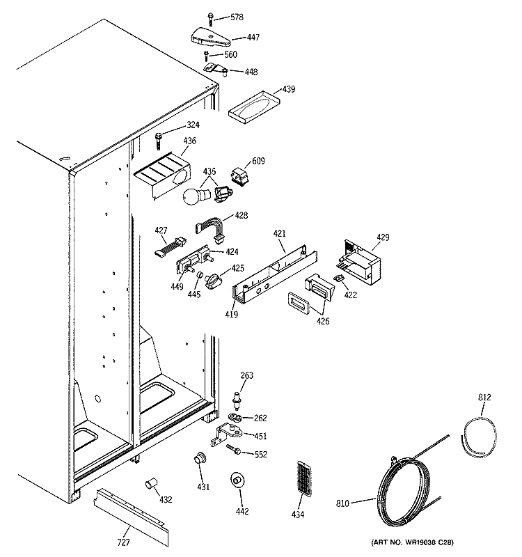 FRESH FOOD SECTION Diagram and Parts List for RSG20IDMCFWH  General Electric Refrigerator