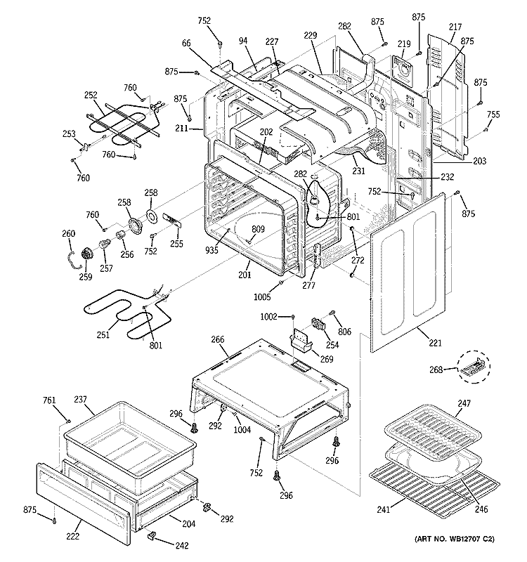 BODY PARTS Diagram and Parts List for EER3000H01BB  General Electric Range