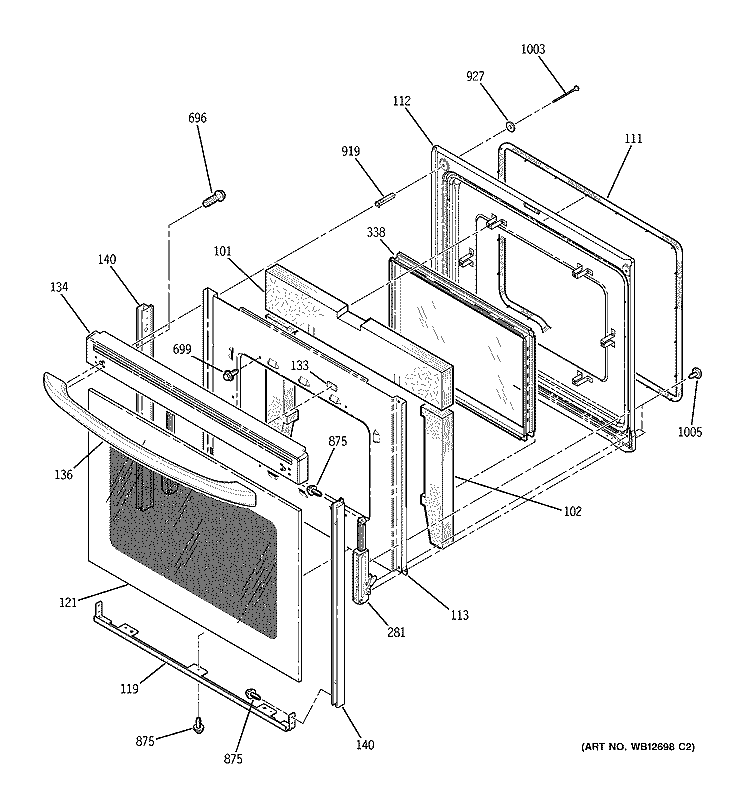 DOOR Diagram and Parts List for EER3000H01BB  General Electric Range