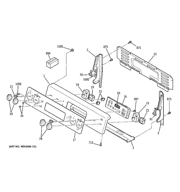 CONTROL PANEL Diagram and Parts List for JBP78SH2SS  General Electric Range