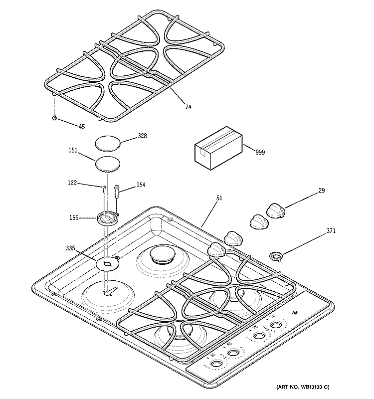 CONTROL PANEL & COOKTOP Diagram and Parts List for JGP328BEJ1BB  General Electric Cooktop