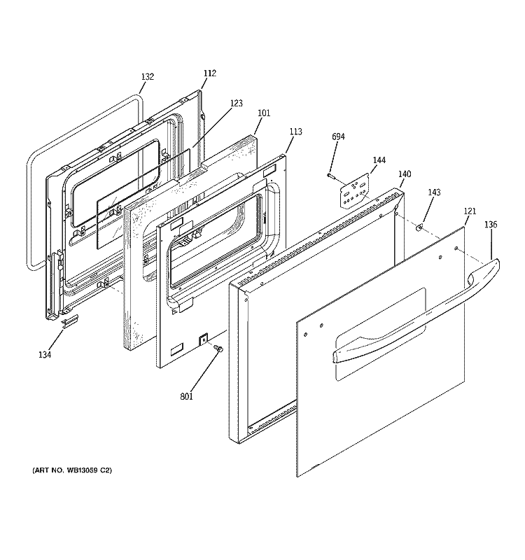 DOOR Diagram and Parts List for JGRS06BEJ1BB  General Electric Range