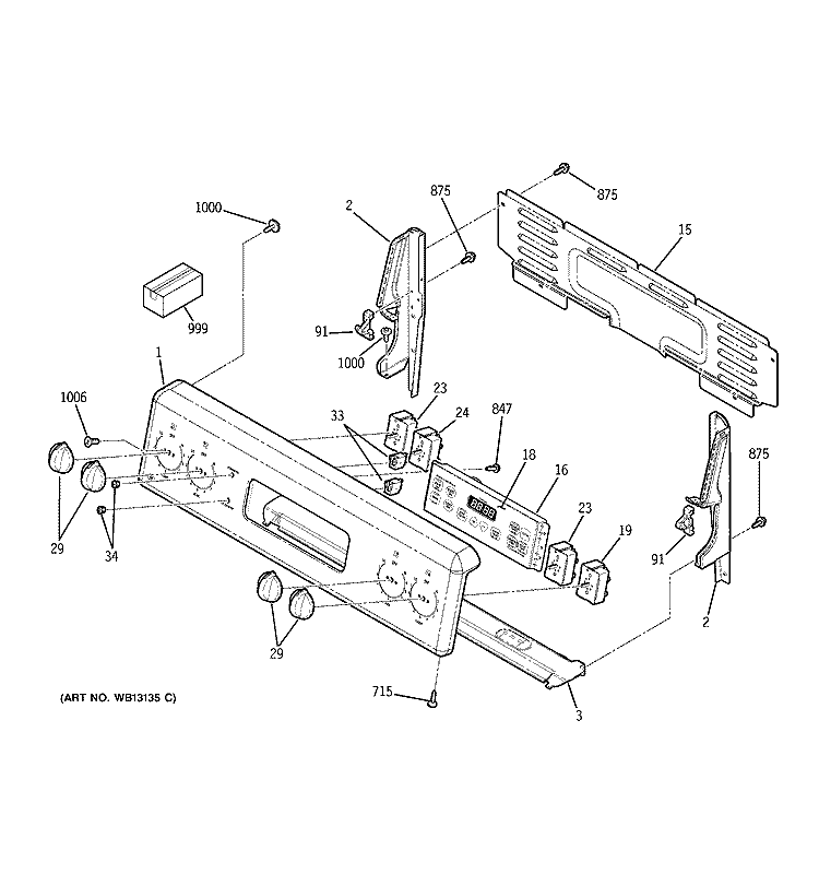 CONTROL PANEL Diagram and Parts List for JB600WH1WW  General Electric Range