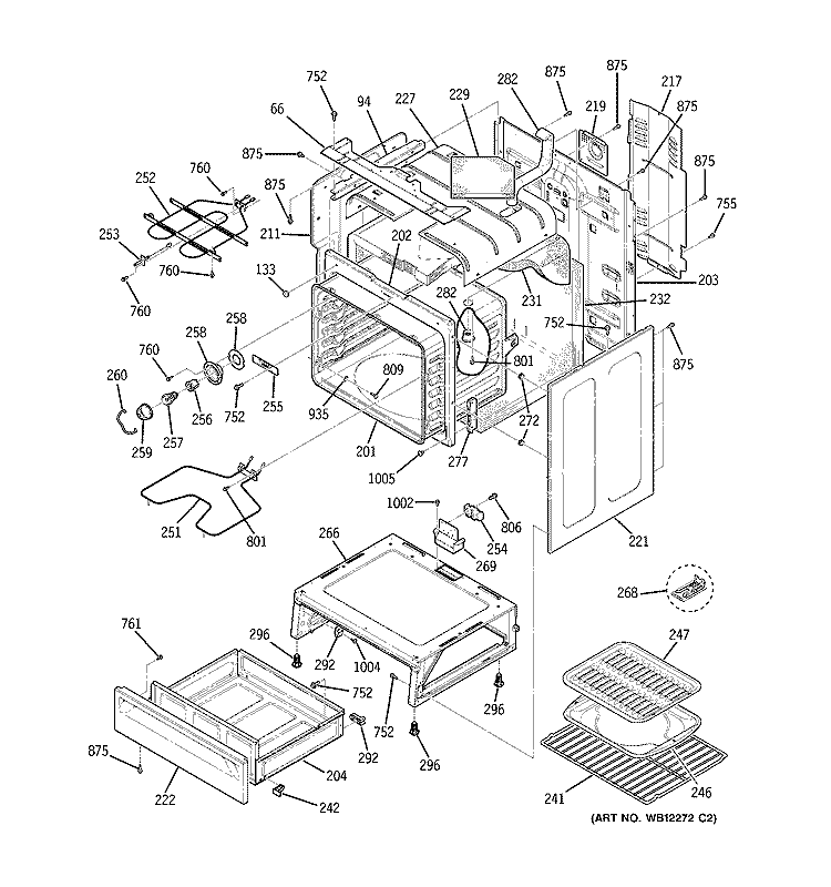 BODY PARTS Diagram and Parts List for JB600WH1WW  General Electric Range