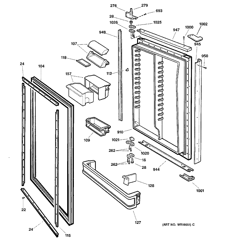 FRESH FOOD DOOR Diagram and Parts List for TNX22BACBLWW  General Electric Refrigerator
