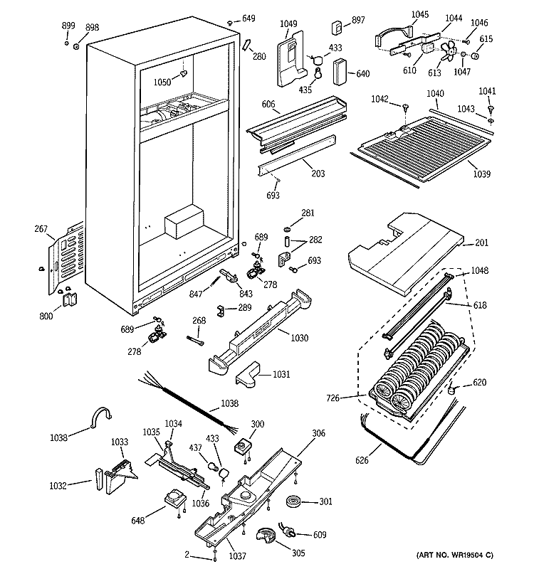 CABINET Diagram and Parts List for TNX22BACBLWW  General Electric Refrigerator