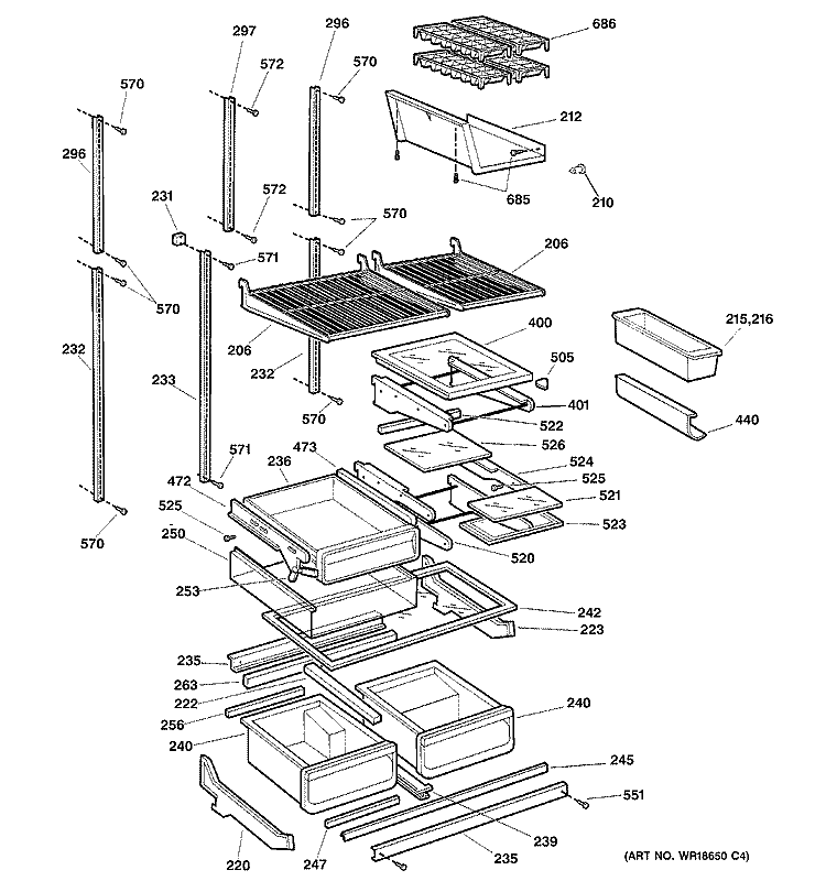 SHELVES Diagram and Parts List for TNX22BACBLWW  General Electric Refrigerator