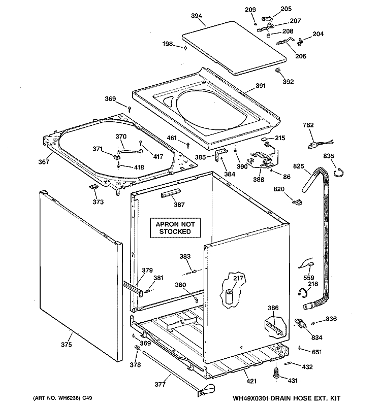 CABINET, COVER & FRONT PANEL Diagram and Parts List for WVSR1060D2WW  General Electric Washer