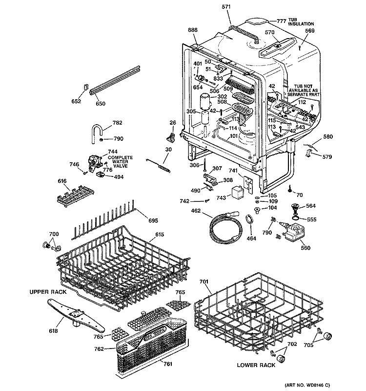 BODY PARTS Diagram and Parts List for GSD5700G01CC  General Electric Dishwasher