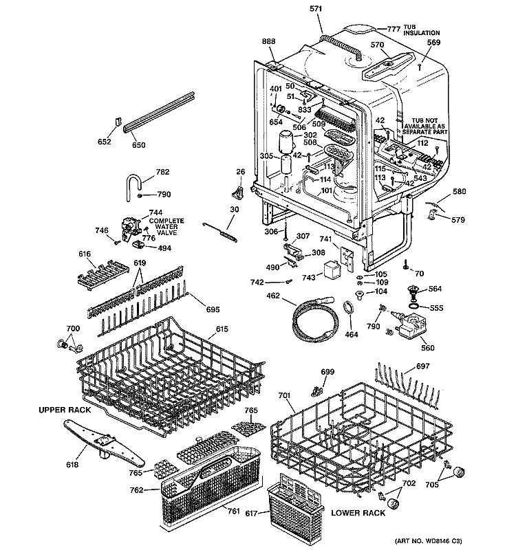 BODY PARTS Diagram and Parts List for GSD5900G01BB  General Electric Dishwasher