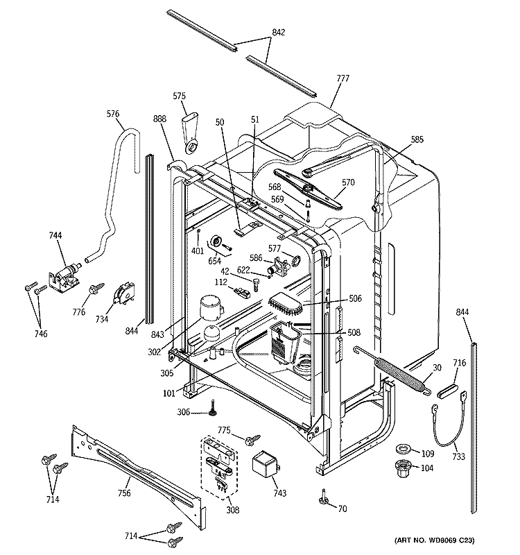 CABINET Diagram and Parts List for PDW7800J01WW  General Electric Dishwasher