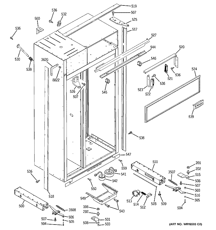 CASE PARTS Diagram and Parts List for ZIS420NRA  General Electric Refrigerator