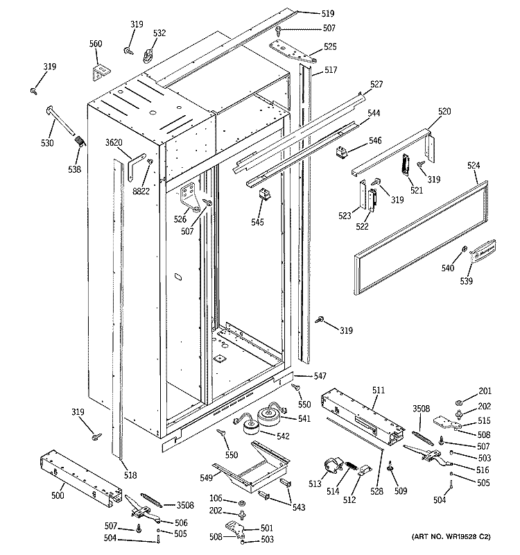 CASE PARTS Diagram and Parts List for ZISS360NRASS  General Electric Refrigerator