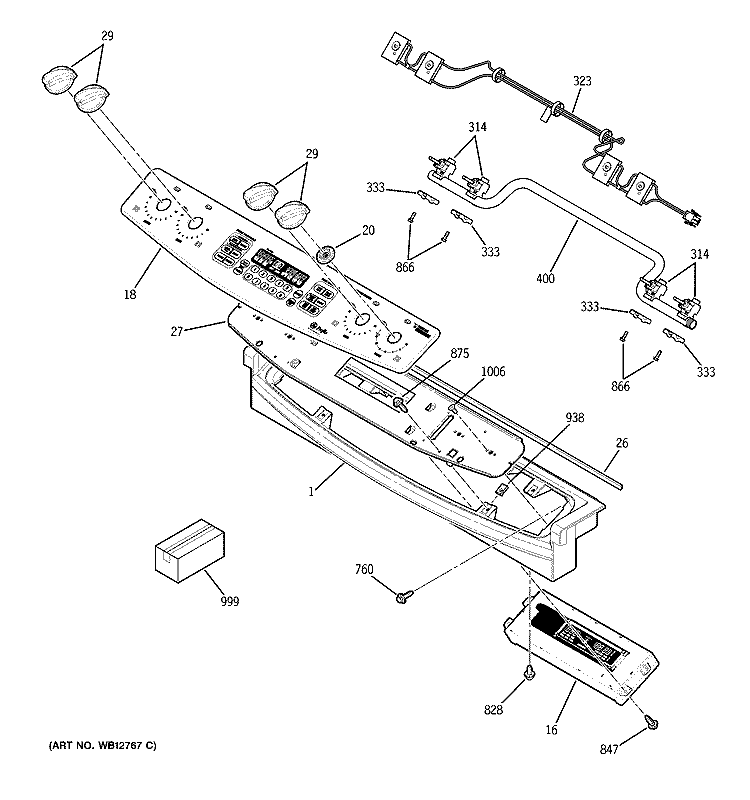 CONTROL PANEL Diagram and Parts List for J2S968KH1CC  General Electric Range
