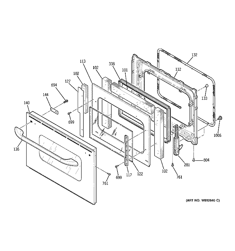 DOOR Diagram and Parts List for J2S968SH1SS  General Electric Range