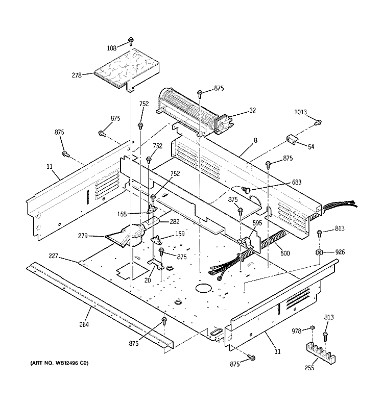 COOLING FAN Diagram and Parts List for JDP47CF2CC  General Electric Range