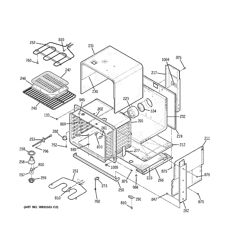 BODY PARTS Diagram and Parts List for JDP47CF3CC  General Electric Range