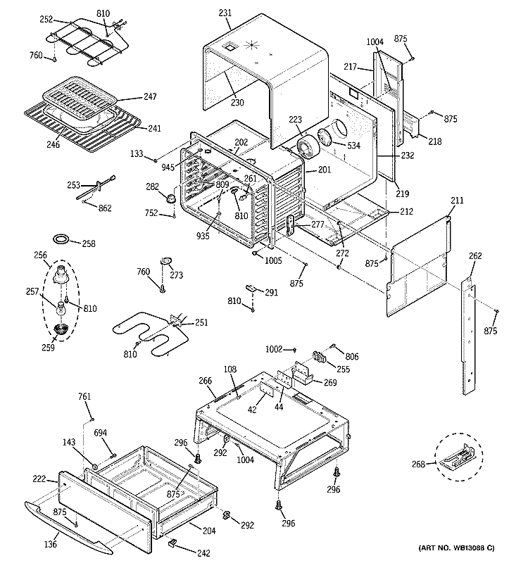 BODY PARTS Diagram and Parts List for JSP47SH1SS  General Electric Range