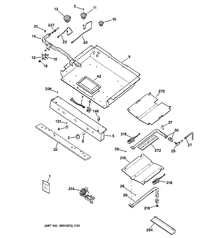GAS & BURNER PARTS Diagram and Parts List for JGBP99BEH1BB  General Electric Range