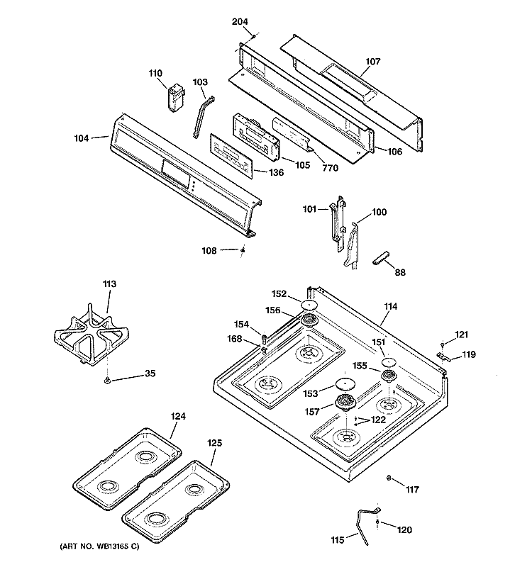 CONTROL PANEL & COOKTOP Diagram and Parts List for JGBP99BEH1BB  General Electric Range