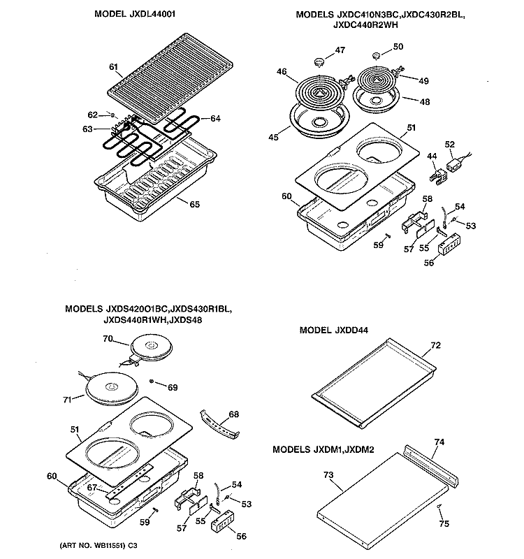 ACCESSORY MODULES Diagram and Parts List for JP389BD1BB  General Electric Cooktop