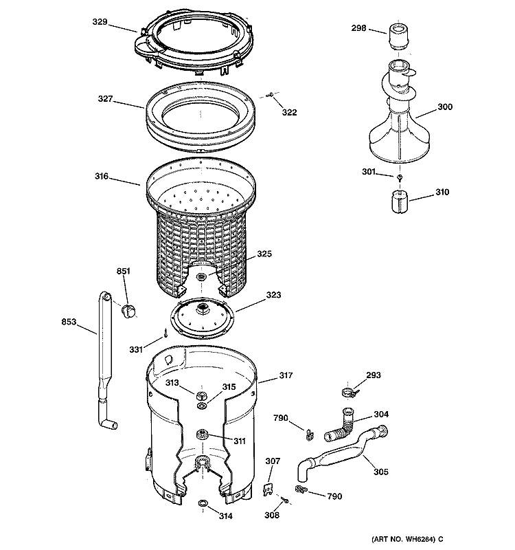 TUB, BASKET & AGITATOR Diagram and Parts List for S4200B3WW  General Electric Washer