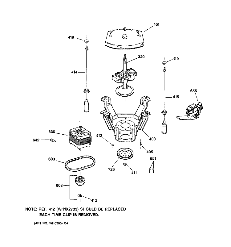 SUSPENSION, PUMP & DRIVE COMPONENTS Diagram and Parts List for S4200B3WW  General Electric Washer