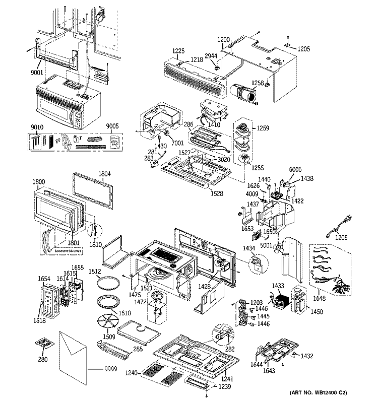 MICROWAVE Diagram and Parts List for SCA1001FSS001  General Electric Microwave