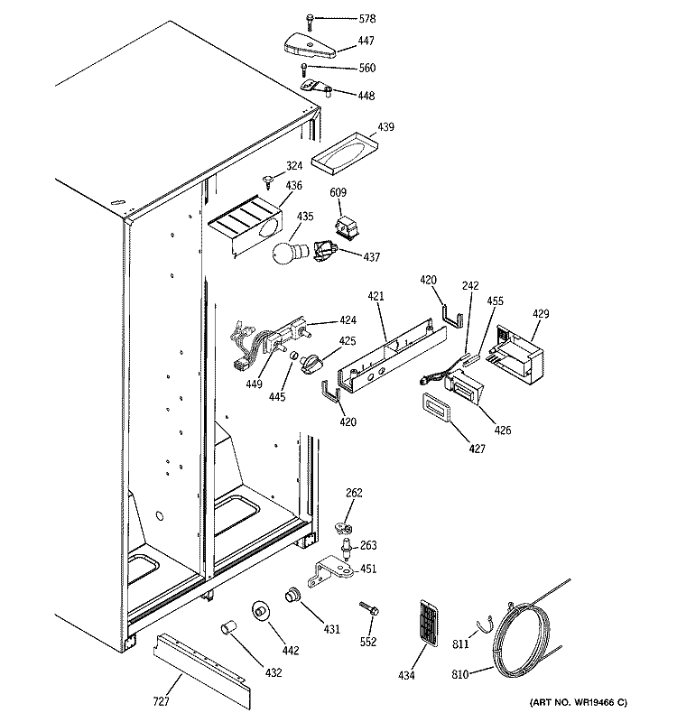 FRESH FOOD SECTION Diagram and Parts List for GSA20IEPDFBB  General Electric Refrigerator
