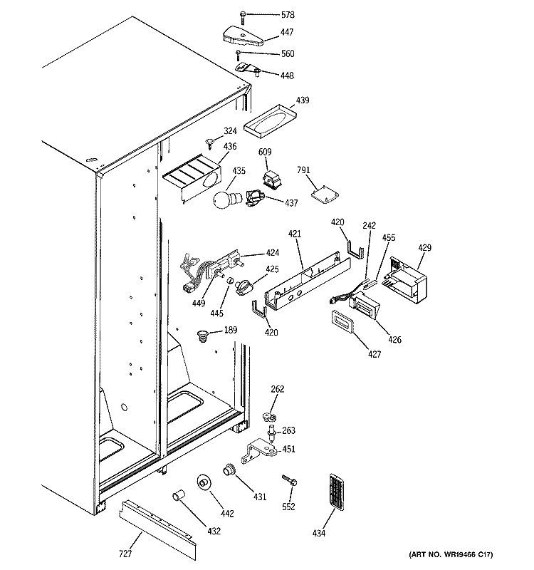 FRESH FOOD SECTION Diagram and Parts List for GSA22KBPDFBB  General Electric Refrigerator