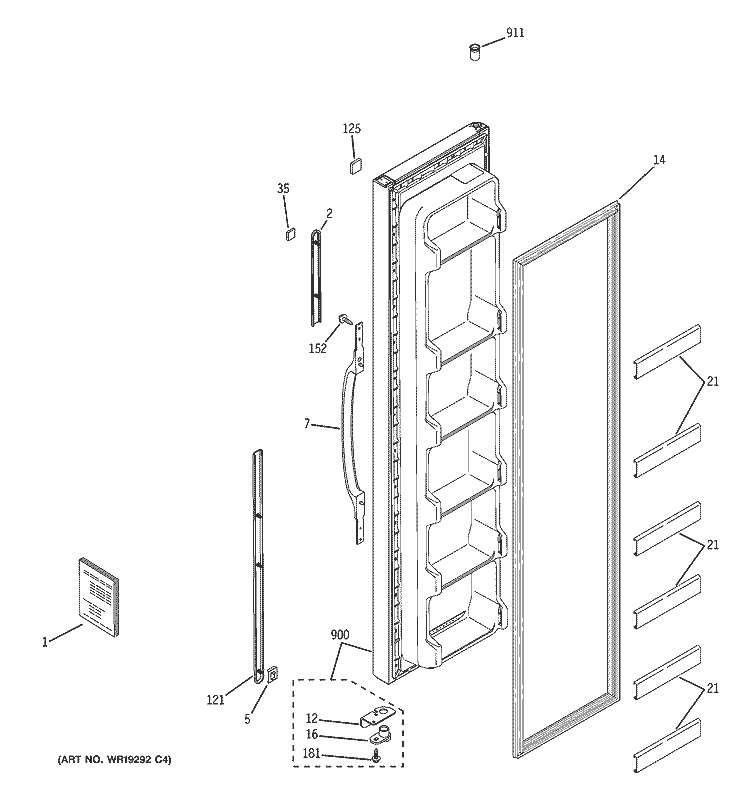 FREEZER DOOR Diagram and Parts List for GSG22KBPDFBB  General Electric Refrigerator