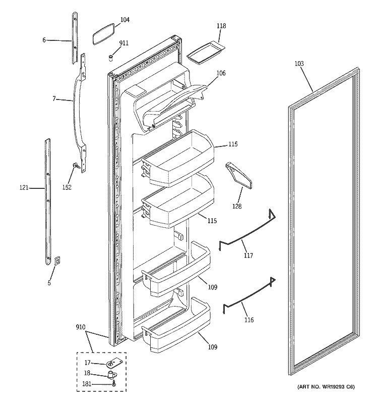 FRESH FOOD DOOR Diagram and Parts List for GSG22KBPDFBB  General Electric Refrigerator