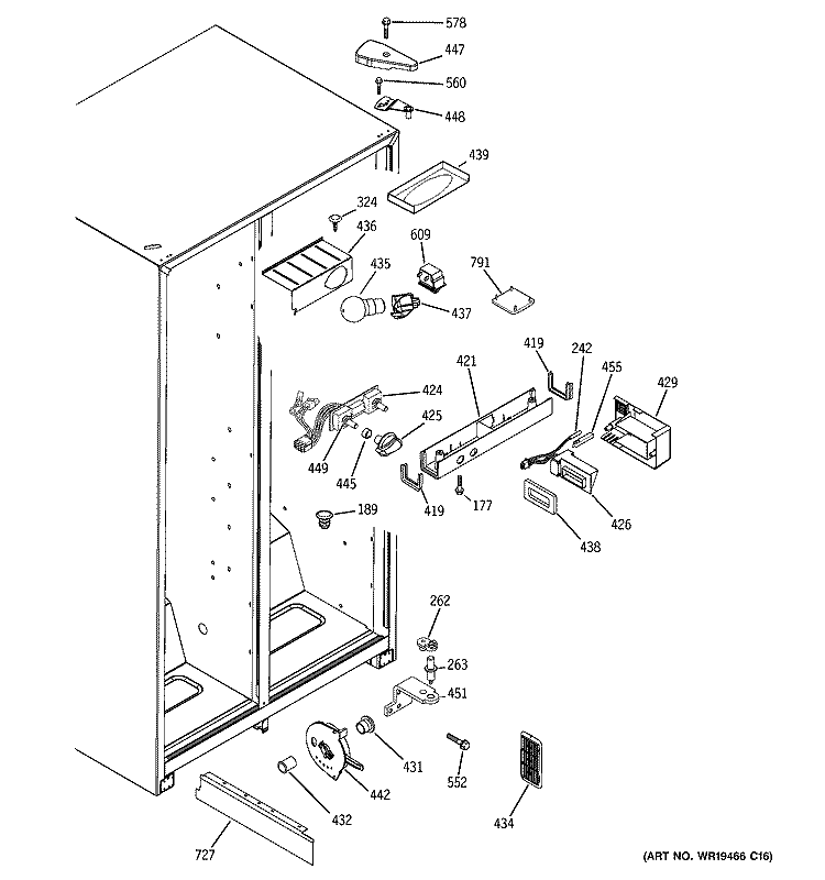 FRESH FOOD SECTION Diagram and Parts List for GSG22KBPDFBB  General Electric Refrigerator
