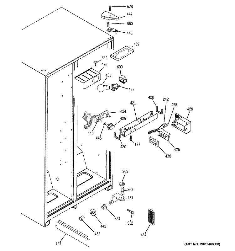 FRESH FOOD SECTION Diagram and Parts List for GSG20IBPDFBB  General Electric Refrigerator