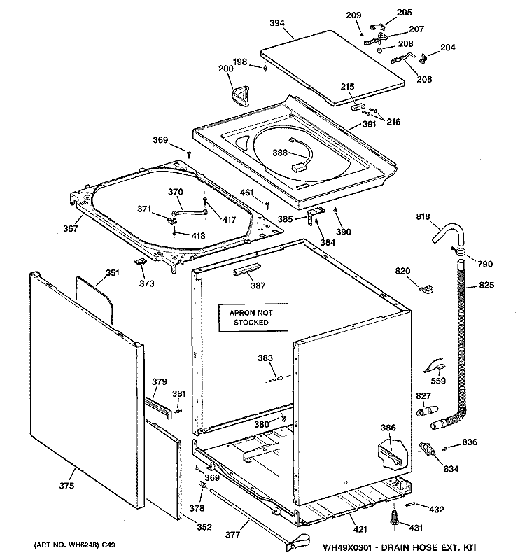 CABINET, COVER & FRONT PANEL Diagram and Parts List for WNCD2050A1WC  General Electric Washer