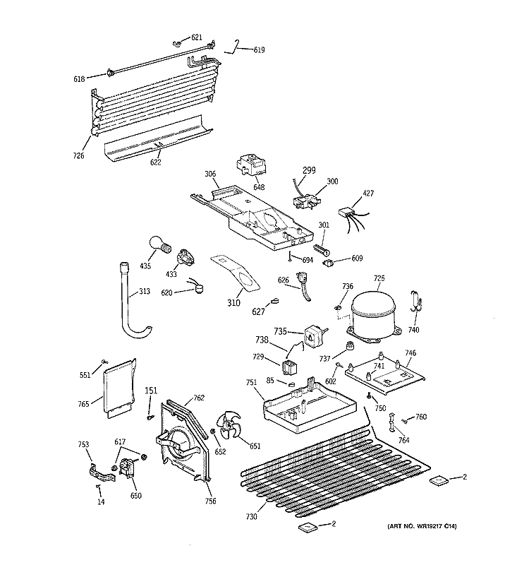 UNIT PARTS Diagram and Parts List for A3315ABRERWW  General Electric Refrigerator