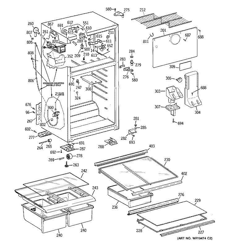 CABINET Diagram and Parts List for GTS18GCRFRWW  General Electric Refrigerator