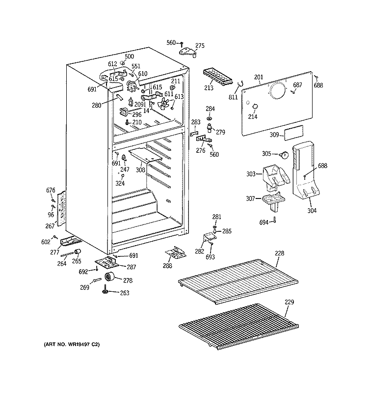 CABINET Diagram and Parts List for GTR18ABRERWW  General Electric Refrigerator
